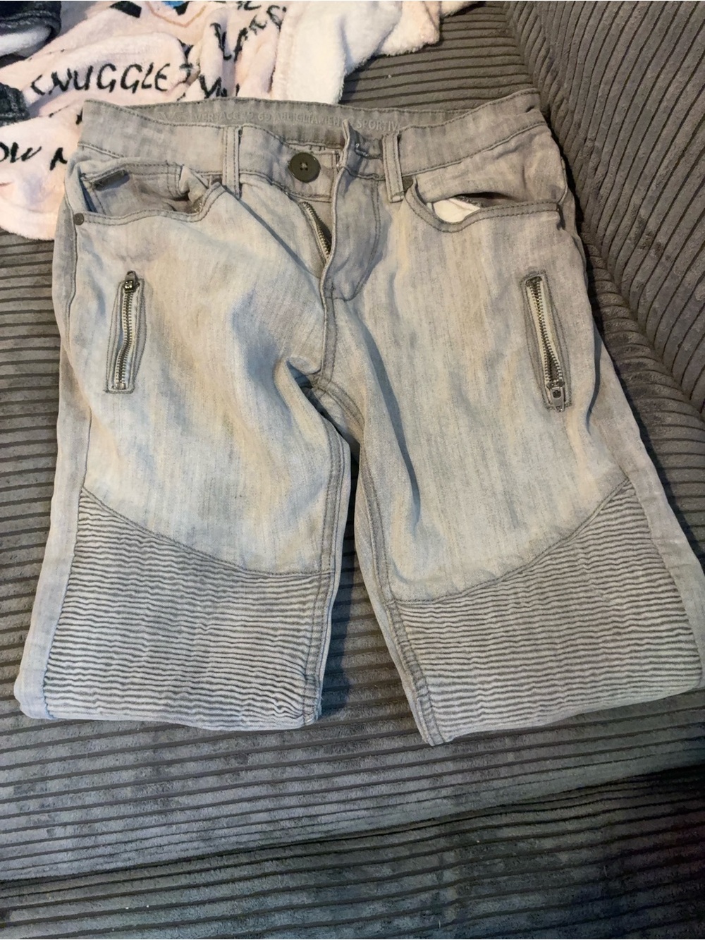 Light Gray Women's Moto Jeans - Picture 5 of 8